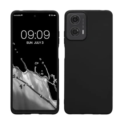Abbildung von kwmobile Hülle kompatibel mit Motorola Moto G24 / E14 G04 G04s weiches TPU Silikon Case Cover geeignet für kabelloses Laden Schwarz matt