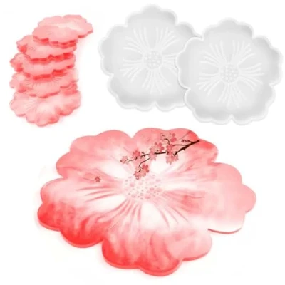 Abbildung von Silikon Gießform,2 Stück Resin Silikonform Untersetzer,Silikonformen Gießformen,Silikonform Blumen,Silikonform Tablett, Gießform für Einem Anfängerset, DIY Hochzeit Jubiläumsgeschenk,Heimdekoration