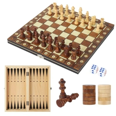 Abbildung von Schachspiel, 3 in 1 Magnetisches Schachspiel Aus Holz, 29 x cm Magnetisch, Faltbares Schachspiel,Tragbare Schachbrett, Abschließbare Box, für Kinder Erwachsene Party Reisen