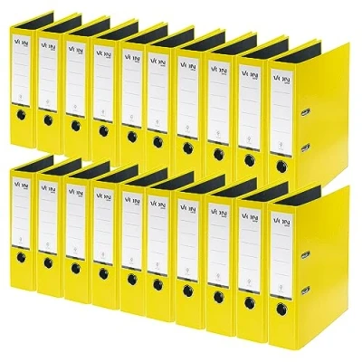 Abbildung von VON Leitz Ordner A4, 20er Pack, Karton mit Kunststoffeinband, 80 mm Rückenbreite, Für 600 Blatt, Blauer Engel &amp; FSC zertifiziert, Schule, Studium Zuhause, Gelb, 10550015