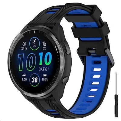 Abbildung von GIOPUEY Armband Kompatibel mit Garmin Forerunner 965/955/945/745, Weiches TPU [Farbdesign spleißen] Ersatzarmband Black/Blue