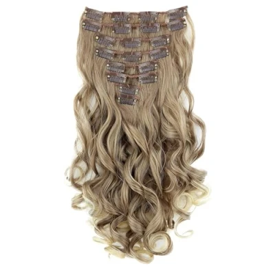 Abbildung von CAISHA XXL 8 Teiliges Set 45cm Langhaarige CLIP IN EXTENSIONS Synthetik Haarverlängerung Haarteil Voluminös Gelockt Hellbraun Blond Mix CES16 1