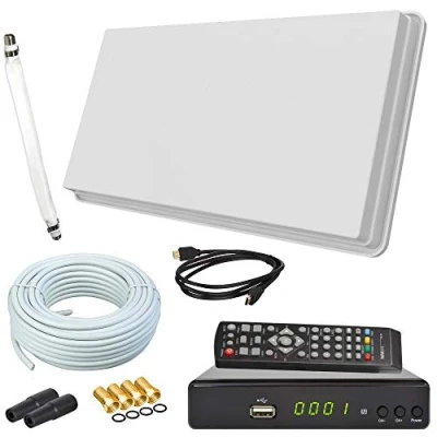 Abbildung von netshop 25 Selfsat H30D1+ Flachantenne Single + HD Receiver 10m Kabel Anschluss Set (1 Fensterdurchführung 4 F Stecker 2 Wetterschutztüllen) Anlage für 1 Teilnehmer