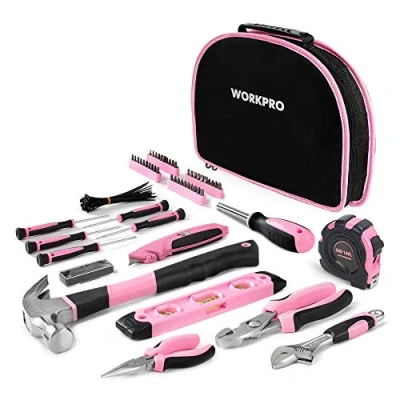 Abbildung von WORKPRO Pink Werkzeug Set Rosa 103 teilig Haushalts Werkzeugsatz Reparatur mit Tasche, Ideal Geschenk für DIY Handwerker