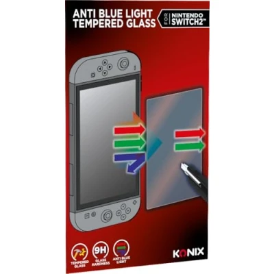 Abbildung von Konix Panzerglas Schutzfolie für Nintendo Switch 2 Blaulichtfilter Blasenfrei Härtegrad 9 h 100% transparent