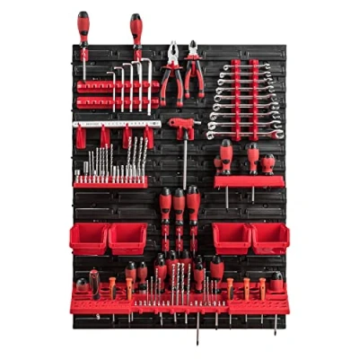 Abbildung von PAFEN Werkzeugwand Lagersystem Wandregal 576 x 780 mm Werkzeughaltern Stapelboxen mit Lochwand Warkzeuglochwand Werkstattregal