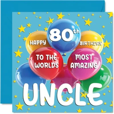 Abbildung von Stuff4 Geburtstagskarte zum 80. Onkel World&#039;s Most Amazing Oncle Geburtstag für von Nichte Neffe, 145 mm x mm, Grußkarten