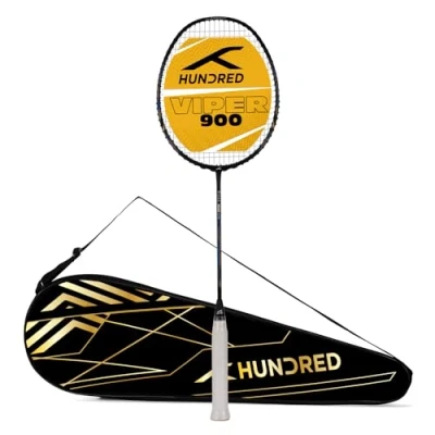 Abbildung von HUNDRED Viper 900 Carbon Fibre Strung Badminton Racket with Full Cover (Black/Blue) for Intermediate Players 79 Grams Maximum String Tension 32lbs