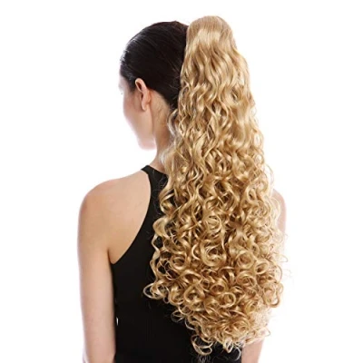 Abbildung von WIG ME UP 9563B V 24B Haarteil Zopf Pferdeschwanz lang voluminös stark gelockt lockig Blond Goldblond 60 cm