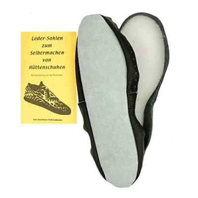 Abbildung von Langlauf Schuhbedarf ® Ledersohlen Hüttenschuhe DIY Hüttenschuhsohlen mit Strickanleitung Echtleder (44/45)