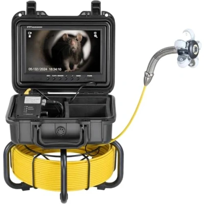 Abbildung von VEVOR Kanalkamera, 50 m, selbstnivellierende Rohrinspektionskamera mit 9 Zoll 1080P HD Bildschirm, 36 fachem Zoom, IP68 wasserdichte Rohrkamera Lichtern 12 LED, 32 GB Karte Endoskop für Kanalrohre