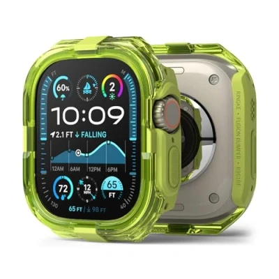 Abbildung von Ringke Fusion Bumper Kompatibel mit Apple Watch Ultra 2/1 Hülle, [Doppelschichtiger] Robuster Rahmenschutz Transparente Farbe Schutzhülle Neon Green