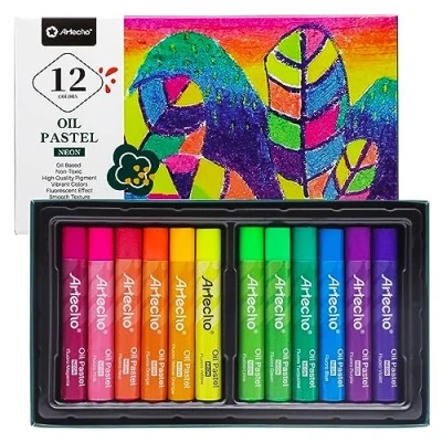 Abbildung von Artecho Ölpastellkreide Fluoreszierende 12er Leuchtfarbe Set, lichtechte Farben, Sanfte Berührung, Einfaches Mischen und Schattieren, Ideal für Künstler, Hobbymaler, Schule.