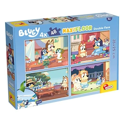 Abbildung von Lisciani Puzzle BLUEY 4 Puzzles mit je 48 Teilen Kreativspiel Spiel Mehrere Charaktere Doppelseitig 2 in 1 und Ausmalen 35 x 25 cm Für Kinder ab Jahren