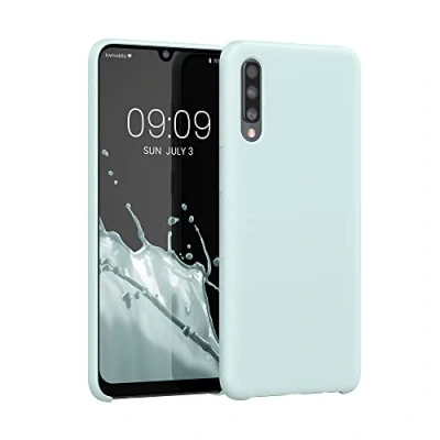 Abbildung von kwmobile Hülle kompatibel mit Samsung Galaxy A50 weiches TPU Silikon Case Cover geeignet für kabelloses Laden Cool Mint