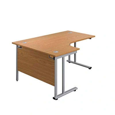 Abbildung von office hippo Robuster Büroschreibtisch, linker Ecktisch, robust, verlässlich, mit Kabelführung und Doppelstützen, PC Tisch für Büro oder Zuhause, Kanadische Eichenplatte/Silberfarbenes Gestell