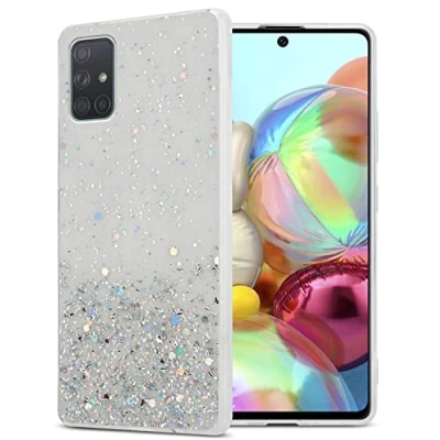 Abbildung von Cadorabo Hülle kompatibel mit Samsung Galaxy A71 4G Rundumschutz TPU Silikon Case Mädchen Glitzer Strass Design Slim Kratzfest Weiche Gummi Bling Schutzhülle für in Transparent