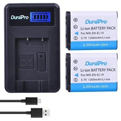 Abbildung von DuraPro 2Pcs 3.7V 1200mAh EN EL19 Camera Battery + LCD USB Charger for Nikon Coolpix S2600 S2700 S3100 S3500 S4100 S4150 S4400 S5200 S6400 S6900