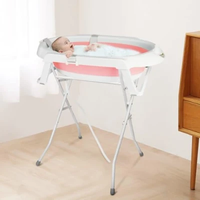 Abbildung von OHMG Babybadewanne mit Gestell 82cm,Faltbare Badewanne Baby,Babywanne Ständer Sicher für Ihr Baby,Babybadewanne Neugeborene,Baby Wanne Groß Volumen