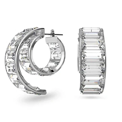 Abbildung von Swarovski Matrix Kreolen, Rhodinierte Ohrringe mit Strahlenden Kristallen