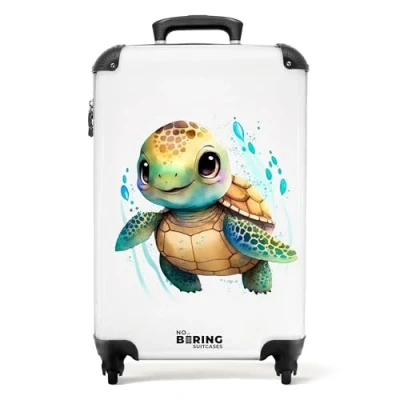 Abbildung von NoBoringSuitcases.com© Kinderkoffer Schildkröte Wasserfarben Tiere Jungen Mädchen 55x35x20cm, 4 Rollen, Kinder Koffer Klein, Trolley Handgepäck