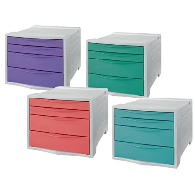 Abbildung von Esselte Schubladenset, 4 teiliger Schreibtisch Organisator, Ablagefächer für Unterlagen und Schreibwaren, Zuhause/Büro, zur Schreibtischorganisation, Colour&#039;Breeze Serie, mehrere Farben, 626286
