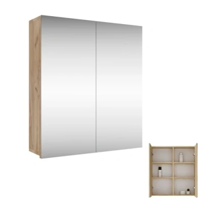 Abbildung von Planetmöbel Merkur Spiegelschrank Bad 60 cm breit Badschrank hängend mit Spiegel Gold Eiche, ohne Leuchte, Gäste WC 60x67 x 16