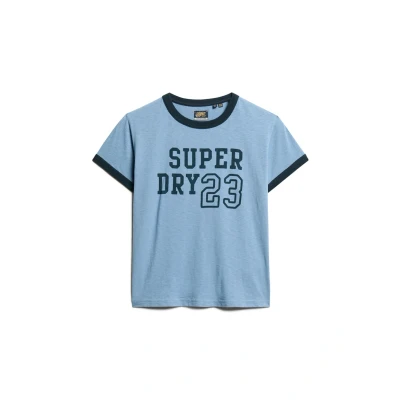 Abbildung von Superdry Athletic Essentials Ringer Tshirt print, Damen, Größe: 38, Tidal blue slub