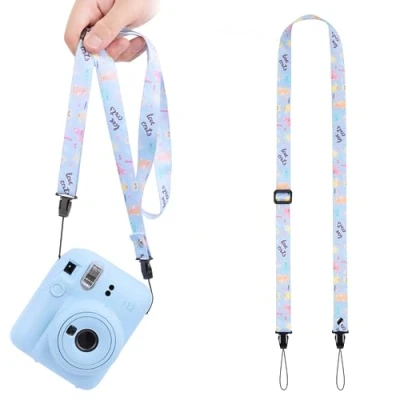 Abbildung von VOVMOEYA Kameragurt Kind, Kamera Umhängeband für Kinder, Kinder kompatibel mit Fujifilm Instax Mini Sony ZV E10 1 1F Vlogging Canon R50 M50 Nikon DSLR Blau