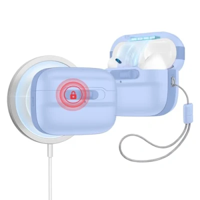 Abbildung von ESR für AirPods Pro 2./1. Generation Hülle (2023/2022/2019) mit HaloLock, MagSafe Ready, Magnetische Deckelverriegelung (USB C/Lightning Kabel), Sturzschutz Trageband, Pulse Serie, Hellblau