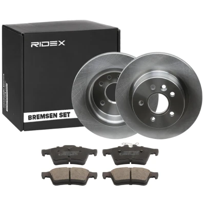 Abbildung von RIDEX 3405B0873 Bremsscheiben und beläge Hinterachse voll mit Anti Quietsch Blech exkl. Verschleißwarnkontakt FORD: Focus 2 Schrägheck, C Max