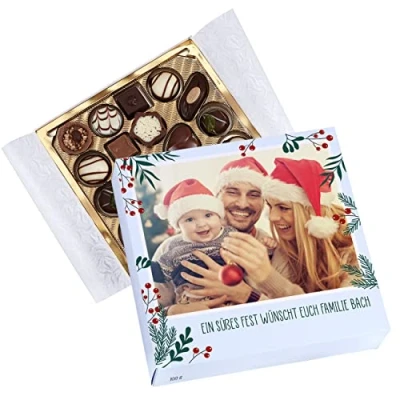 Abbildung von Herz &amp; Heim® Lindt Pralinés zu Weihnachten mit eigenem Foto und Wunschtext bedruckt