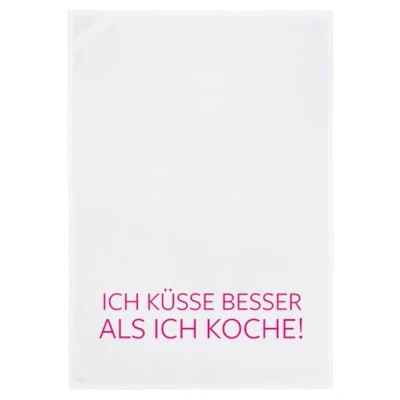 Abbildung von Geschirrtuch weiss, ICH KÜSSE BESSER ALS KOCHE, neon pink