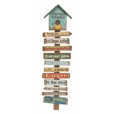Abbildung von Spetebo Deko Schriftzug Holz Gartenstab mit 11 Gartenregeln 99 x 27 cm (Stück, 1 St., Gartenschild), Buntes Holzschild Regeln für den Garten