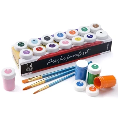Abbildung von int!rend Acrylfarben Set mit Pinseln 14 x 18ml Acryl Farben Wasserfeste Acrylfarbe zum Bemalen von Leinwand, Holz, Ton &amp; Steine Acrylic Paint, Malfarben