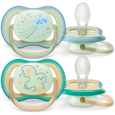 Abbildung von Philips AVENT ultra air Nighttime Schnuller 2er Pack, BPA freier, atmungsaktiver, im Dunkeln leuchtender für Babys von 0 6 Monaten, inklusive Transport und Sterilisationsbox