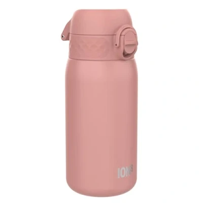 Abbildung von Ion8 Kinder Trinkflasche, Edelstahl 400ml, Auslaufsicher, Einhandöffnung, Sichere Verriegelung, Spülmaschinenfest, Klappdeckel, Tragegriff, Leicht zu Reinigen, Langlebig &amp; Kratzfest, Rose