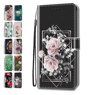 Abbildung von Handyhülle für Huawei P20 Lite Hülle Muster Lederhülle Klapphülle Tasche Flip Case Cover Schutzhülle mit Kartenfach Handytasche Elegante Blumen