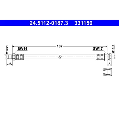 Abbildung von ATE 24.5112 0187.3 Bremsschläuche 187 M10x1 FIAT: BRAVO 2, LANCIA: DELTA 3