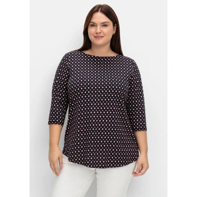 Abbildung von Sheego Langarmshirt, Damen, Größe: 44/46, Tiefblau gemustert