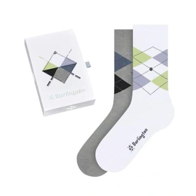 Abbildung von Burlington Damen Socken Basic Gift Box W So Baumwolle gemustert 2 Paar, Mehrfarbig Grey White 0019, 36 41