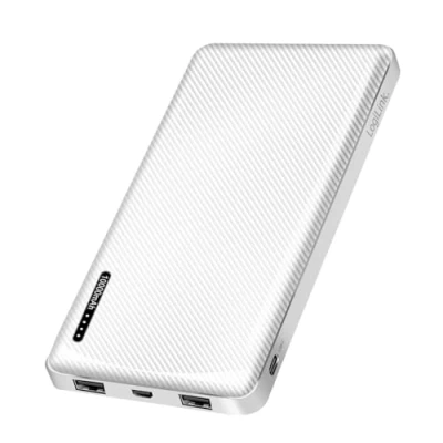 Abbildung von Powerbank 10000 mAh, 2X USB A + 1x C (für Geräte) mit Schnellladenfunktion, Micro (Aufladen der Powerbank), Weiß