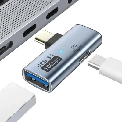 Abbildung von MoKo 2 in 1 USB C auf 3.2 Adapter mit Typ Ladeanschluss, Stecker Buchse OTG Konverter für ROG Ally, Steam Deck, Quest 2, iPhone 15 Serie, iPad, MacBook Geräte, Grau