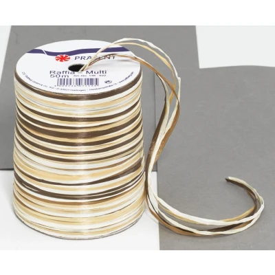 Abbildung von PRÄSENT C.E. Pattberg Raffia Multicolour Bastband braun weiß Creme, 50 m Geschenkband zum Einpacken, 5 strängiges Bastelband für Geschenke, Zubehör Dekorieren &amp; Basteln