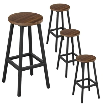 Abbildung von Klihome Barhocker 4er Set, Barstühle mit Metallgestell, Bar Hocker rund, Küchenstühle Fußstütze, Tresenhocker 150 kg belastbar, für Kücheninsel Esszimmer, Dunkle Eiche, K0009BH 4