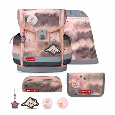 Abbildung von Belmil Classy Plus Schulranzen Set 5 teilig Rose Ballet mit Brustgurt, Magnetverschluss, Patch 3 Stück Schulrucksack