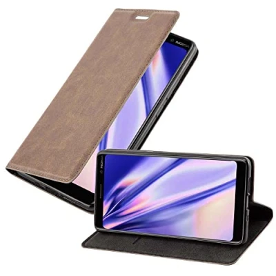 Abbildung von Cadorabo Hülle kompatibel mit Nokia 7 Plus aus Premium Kunst Leder Flip Klappbare Stoßfeste Magnetische [Standfunktion] [Kartenfächern] Cover für Tasche in Braun