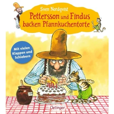 Abbildung von Pettersson und Findus backen Pfannkuchentorte: mit vielen Klappen Schiebern. Pappbilderbuch Schiebern einer lustigen ... von Sven Nordqvist für Kinder ab 3 Jahren
