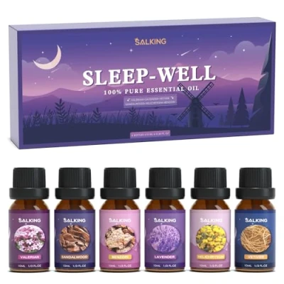 Abbildung von SALKING Schlaf Gut Ätherische Öle Set, Aromatherapie Duftöl GeschenkSet, Pure Duftöle für Diffuser Luftbefeuchter, 6x10 ml (Vetiver, Benzoe, Baldrian, Strohblume, Lavendel, Sandelholz)