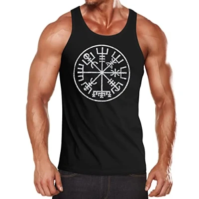 Abbildung von Neverless Tanktop Herren Tank Top Vegvisir Runenkompass Wikinger Kompass nordische Mythologie Kelten Germanen Muskelshirt Muscle Shirt Neverless® mit Print